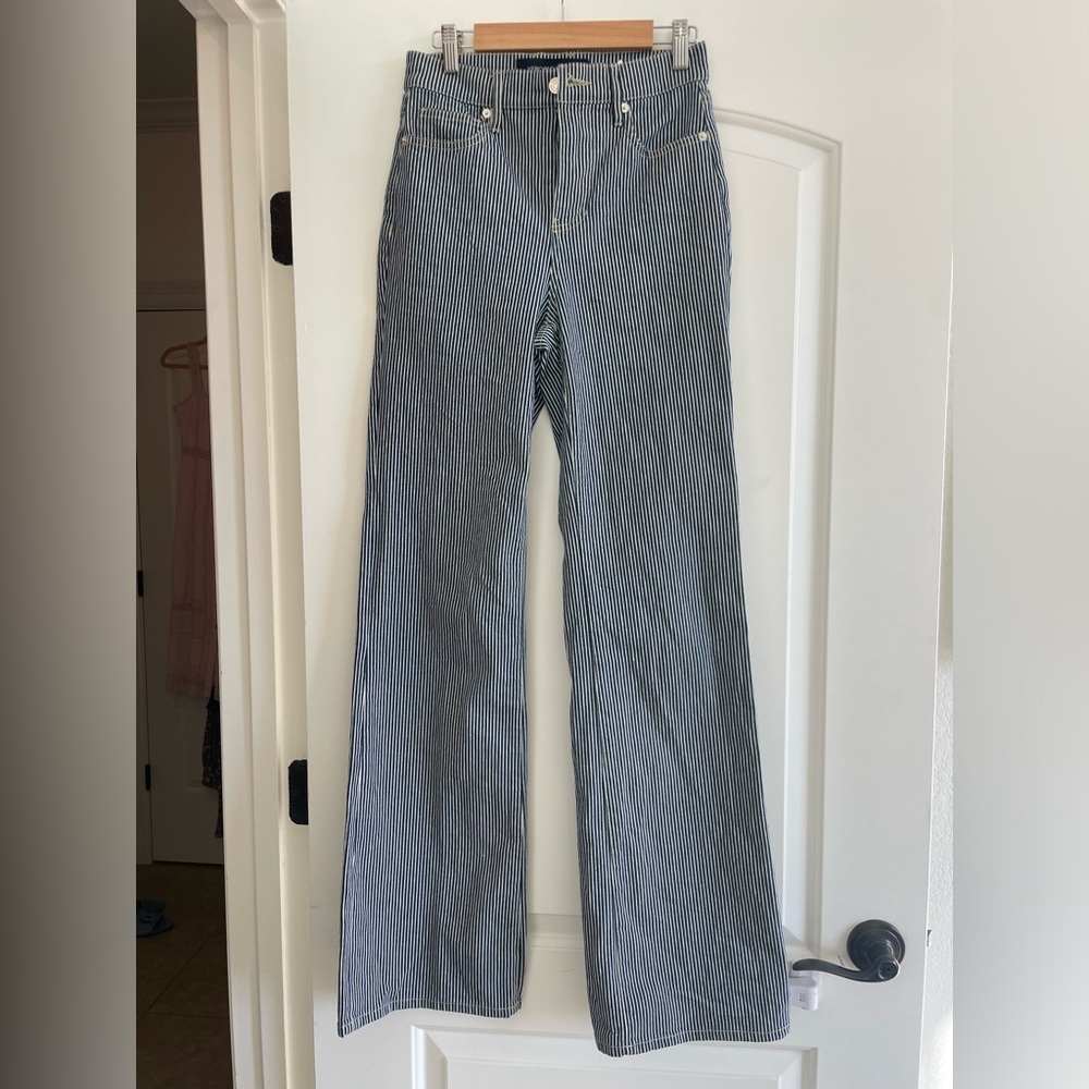 Veronica Beard Blue and White Pinstripe Wide-Leg Crosbie Jeans